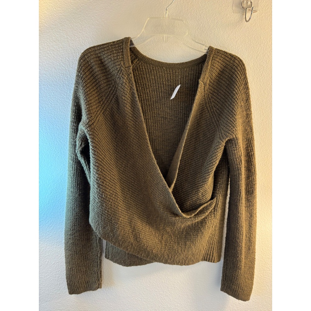 Aerie AEO Olive Green Ribbed Wrap Front Surplice Sweater Small 4170619104 Y2K